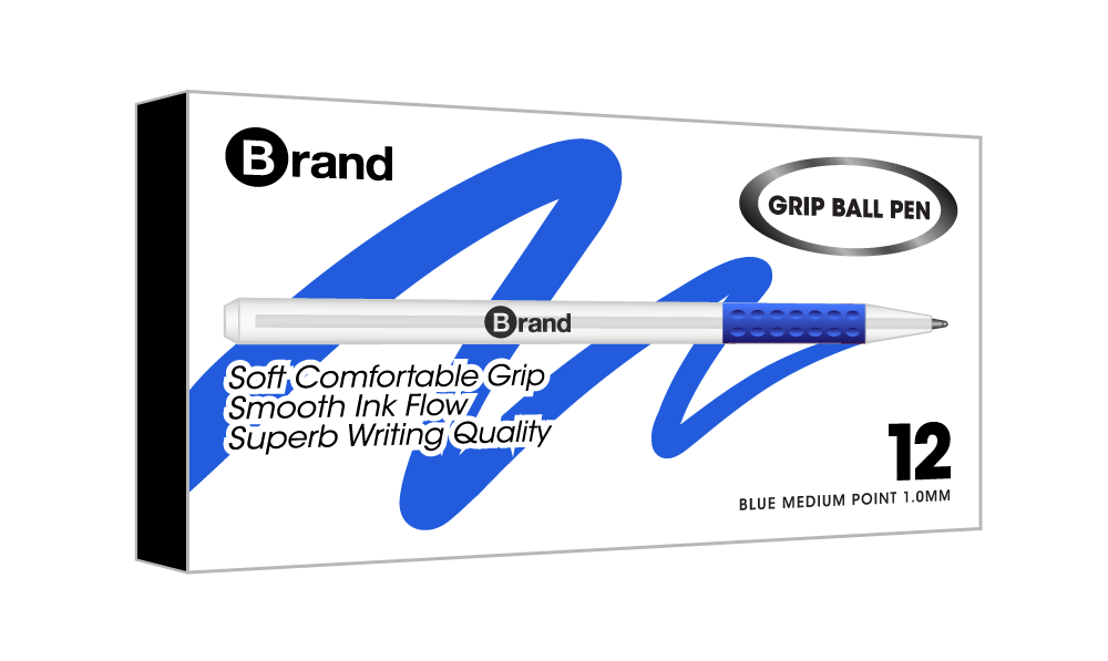 12 Ct. Blue Ink Stick Pen, Cushion Grip Body, Box Pack