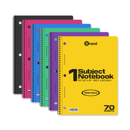 70 Ct. 10-1/2 x 8 Inch, 1-Subject Spiral Notebook Wide Ruled