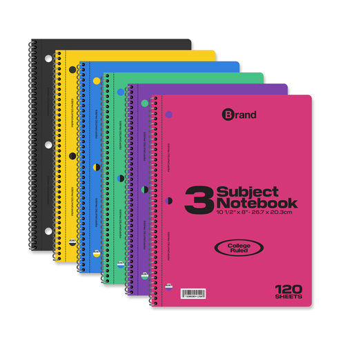 120 Ct. 10-1/2 x 8 Inch, 3-Subject Spiral Notebook College Ruled