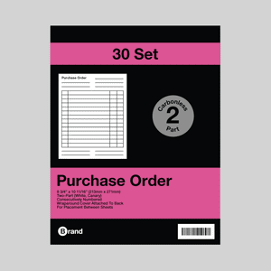30 Sets 8 3/8" x 10 11/16" 2-Part Carbonless Purchase Order Book