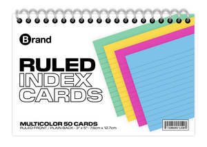 50 Ct. 3" X 5", Spiral Bound Colored Index Cards Ruled