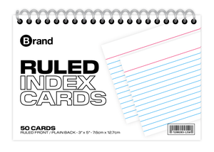 50 Ct. 3" X 5", Spiral Bound White Index Cards Ruled