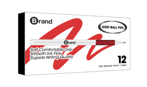 12 Ct. Red Ink Stick Pen, Cushion Grip Body, Box Pack