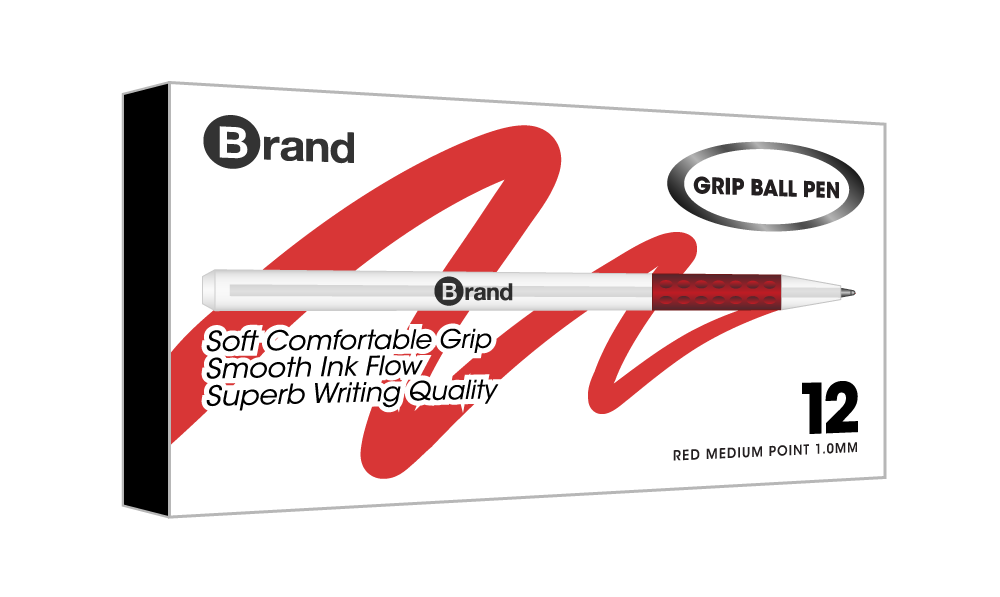 12 Ct. Red Ink Stick Pen, Cushion Grip Body, Box Pack