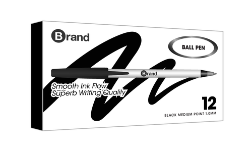 12 Ct .Black Ink White body Stick Pen, Box Pack