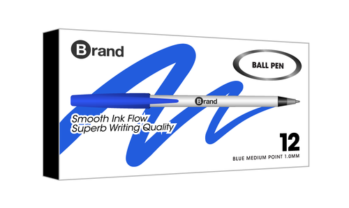 12 Ct. Blue Ink White body Stick Pen, Box Pack