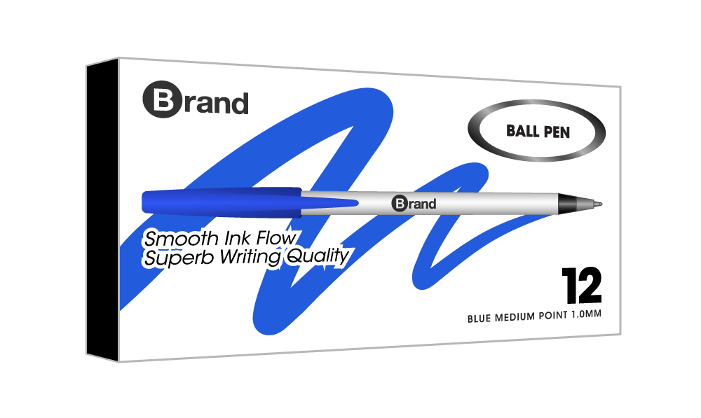 12 Ct. Blue Ink White body Stick Pen, Box Pack