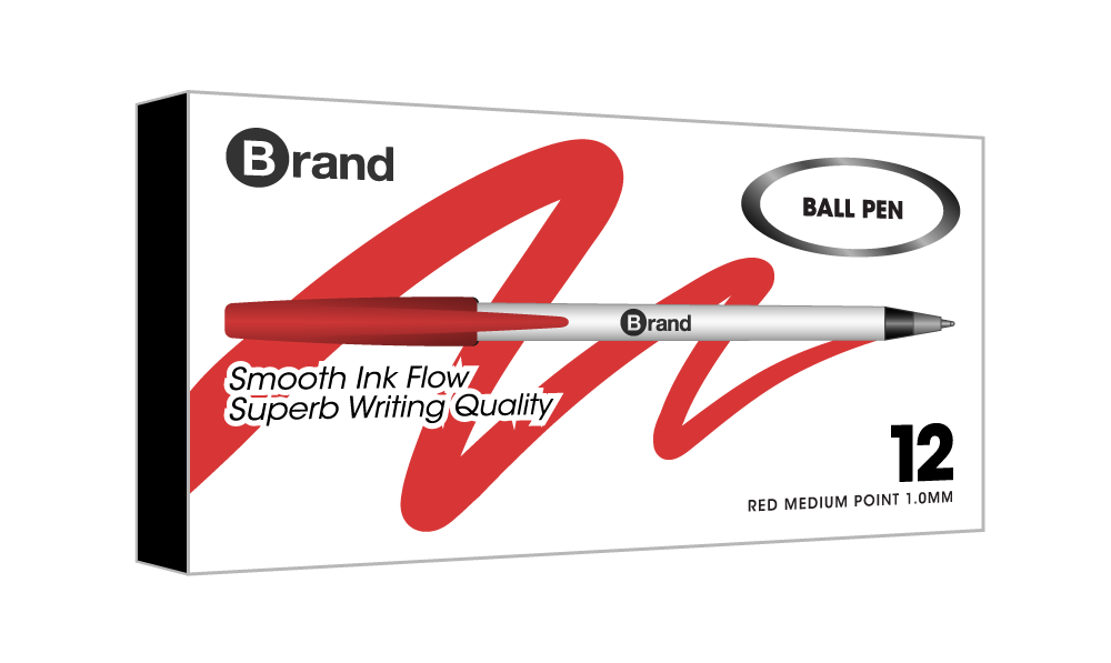 12 Ct. Red Ink White body Stick Pen, Box Pack