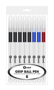 8 Ct. Asst. Color Ink Stick Pen, Cushion Grip body, Poly Pack
