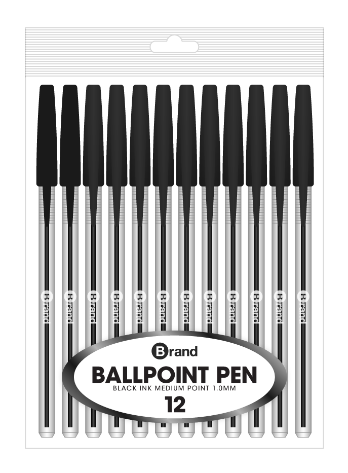 12 Ct. Black Ink transparent body, Poly Pack