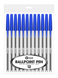 12 Ct. Blue Ink Transparent Body Stick Pen, Poly pack