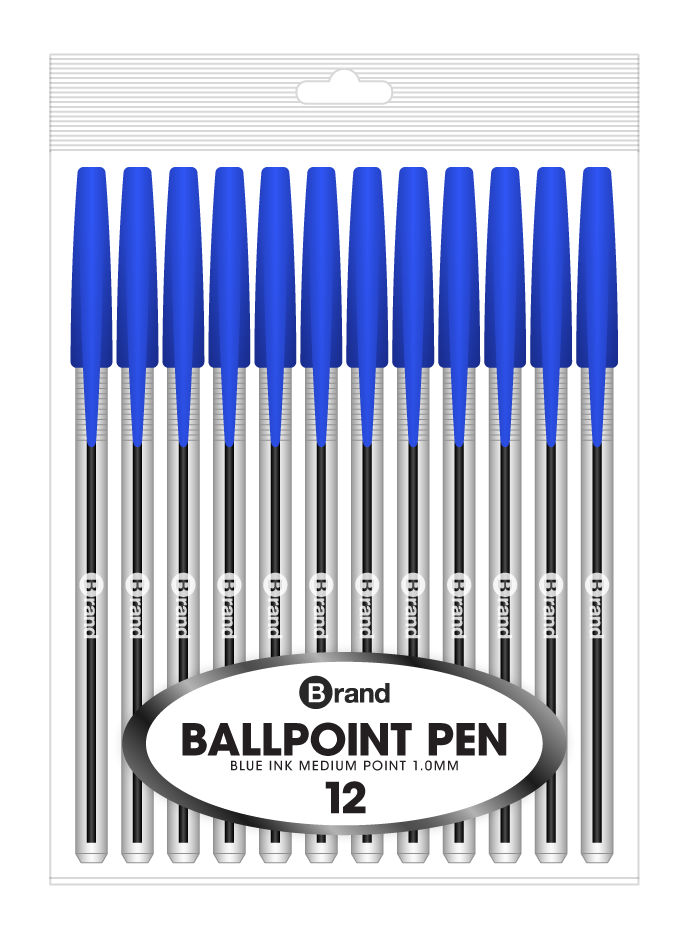 12 Ct. Blue Ink Transparent Body Stick Pen, Poly pack
