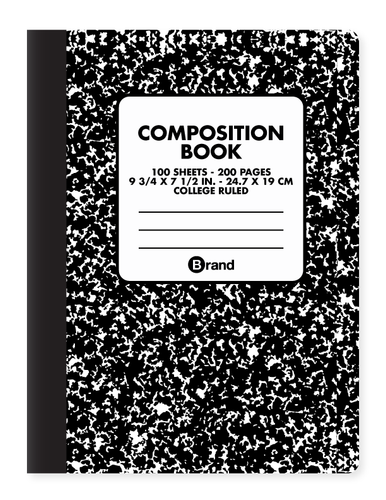 100 Ct. 9-3/4 x 7-1/2, Black Marble Composition Book College Ruled