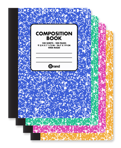 100 Ct. 9-3/4 x 7-1/2, Assorted Color Marble Composition Book Wide Ruled