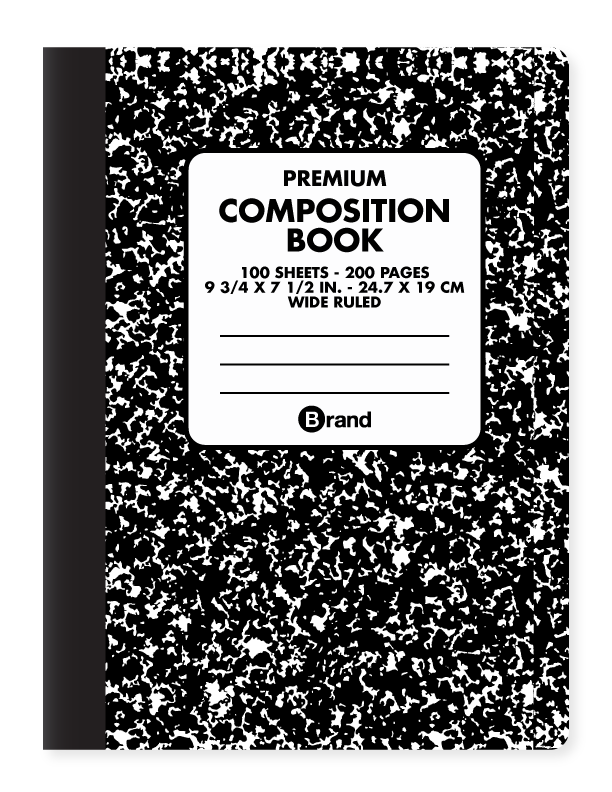 100 Ct. 9-3/4 x 7-1/2, Soft Cover Black Marble Composition Book Wide Ruled