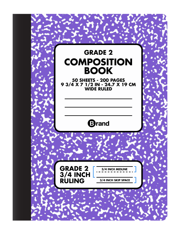 50 Ct. 9-3/4 x 7-1/2, Grade 2 Composition Book Wide Ruled