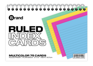 75 Ct. 3" X 5", Spiral Bound Colored Index Cards Ruled