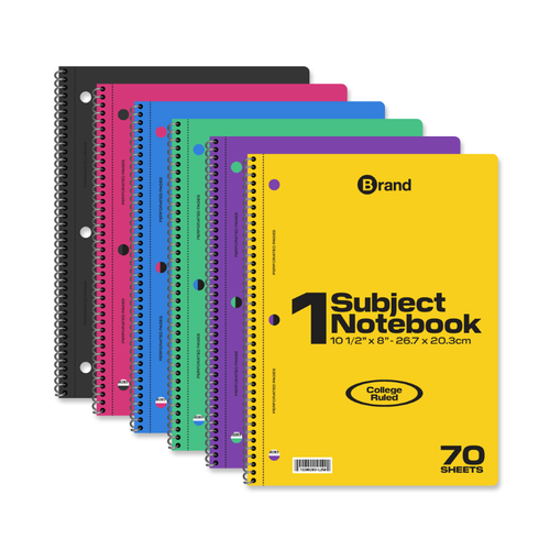 70 Ct. 10-1/2 x 8 Inch, 1-Subject Spiral Notebook College Ruled