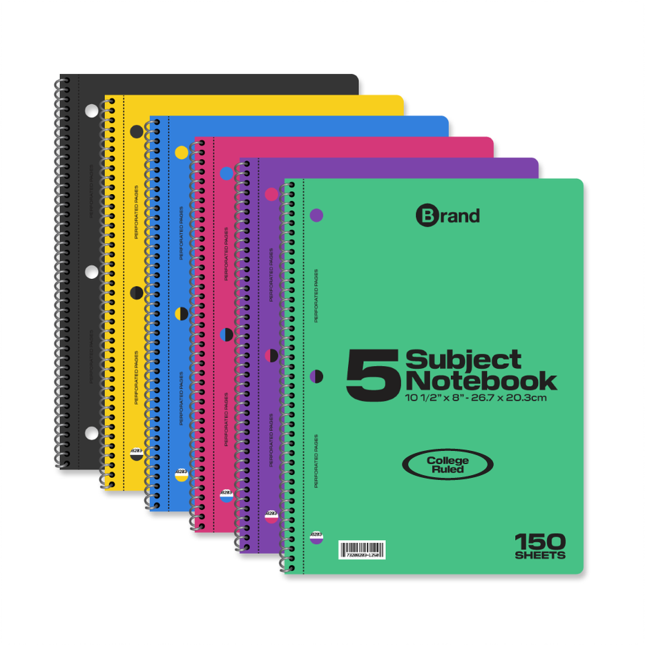 150 Ct. 10-1/2 x 8 Inch, 5-Subject Spiral Notebook College Ruled