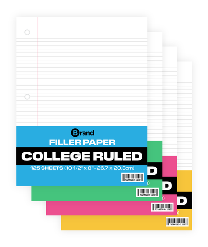125 Ct. 10-1/2 x 8 inch, Filler Paper College Ruled
