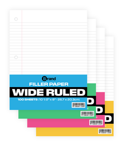 100 Ct. 10-1/2 x 8 inch, Filler Paper Wide Ruled