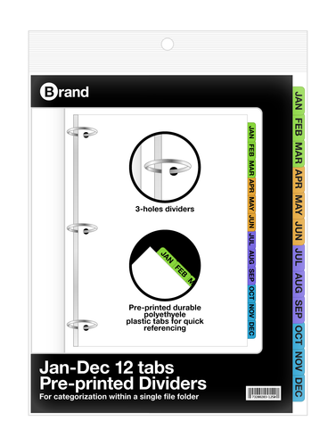 3-Ring Binder Dividers w/ 12-Preprinted Jan-Dec Tab