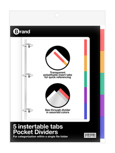 3-Ring Binder Dividers with 5-Insertable Color Tab