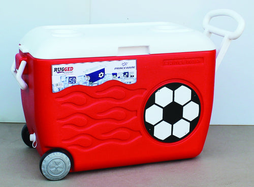 RUGGED COOLER WITH WHEEL 50LTR .(3488 INS. ICE BOX WITH WHEEL - 50 LTR)(FOOTBALL SCREEN PRINTING ON ROUND INSERT)  (01 PC PER PLYBAG PKG.)