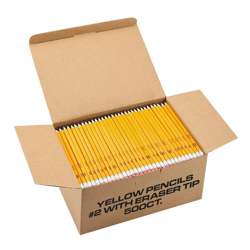 500 Ct. #2 Yellow Pencils With Eraser tip