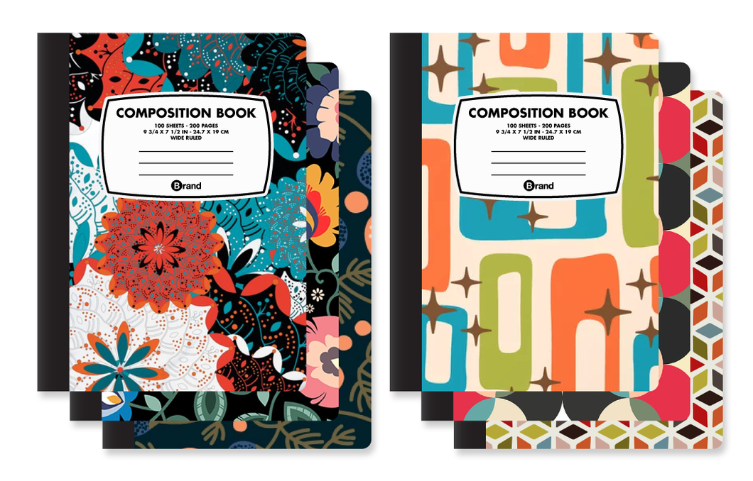 100 Ct. 9-3/4 x 7-1/2, Fashion Composition Book Wide Ruled