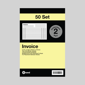 50 Sets 5 9/16" x 8 7/16" 2-Part Carbonless Invoice Book