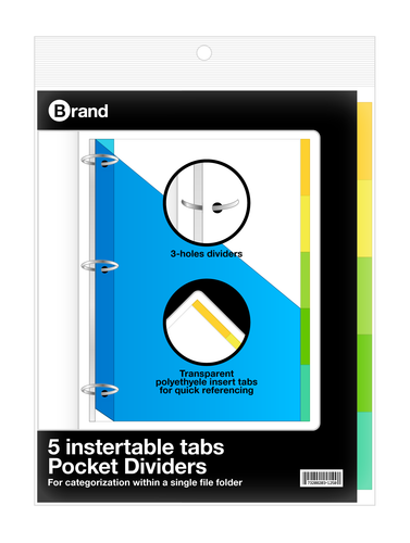 3-Ring Binder Pockets Dividers with 5-Insertable Color Tabs