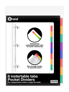 3-Ring Binder Dividers with 8-Insertable Color Tabs