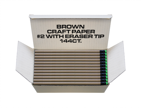 Brown Craft paper 144 ct, #2 Recycled paper Pencils with eraser tip