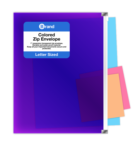 Assorted Color Letter Size Zip Envelope