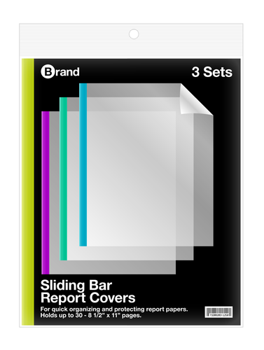 Clear Front Report Covers with Sliding Bar (3/Pack)