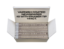 Load image into Gallery viewer, Varnish Coated newspaper Pencils 144 ct, #2 Recycled paper Pencils with eraser tip