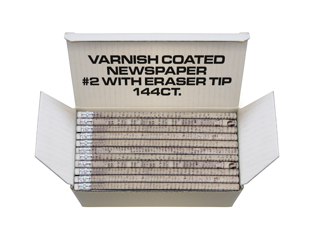 Varnish Coated newspaper Pencils 144 ct, #2 Recycled paper Pencils with eraser tip